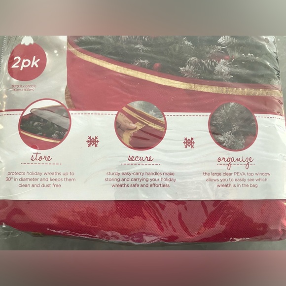 Simplify Holiday/ Christmas Set of Two 30 Inch Wreath Storage Totes- Red & Gold - Picture 8 of 14